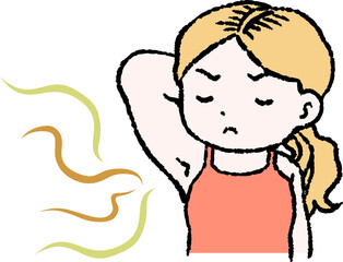 Woman suffering from armpit odor