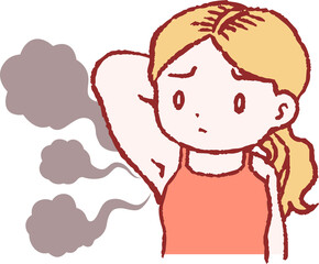 Woman suffering from armpit odor