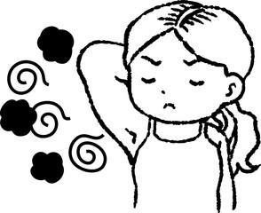 Monochrome Woman suffering from armpit odor