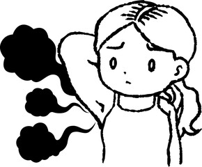 Monochrome Woman suffering from armpit odor
