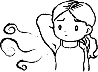 Monochrome Woman suffering from armpit odor