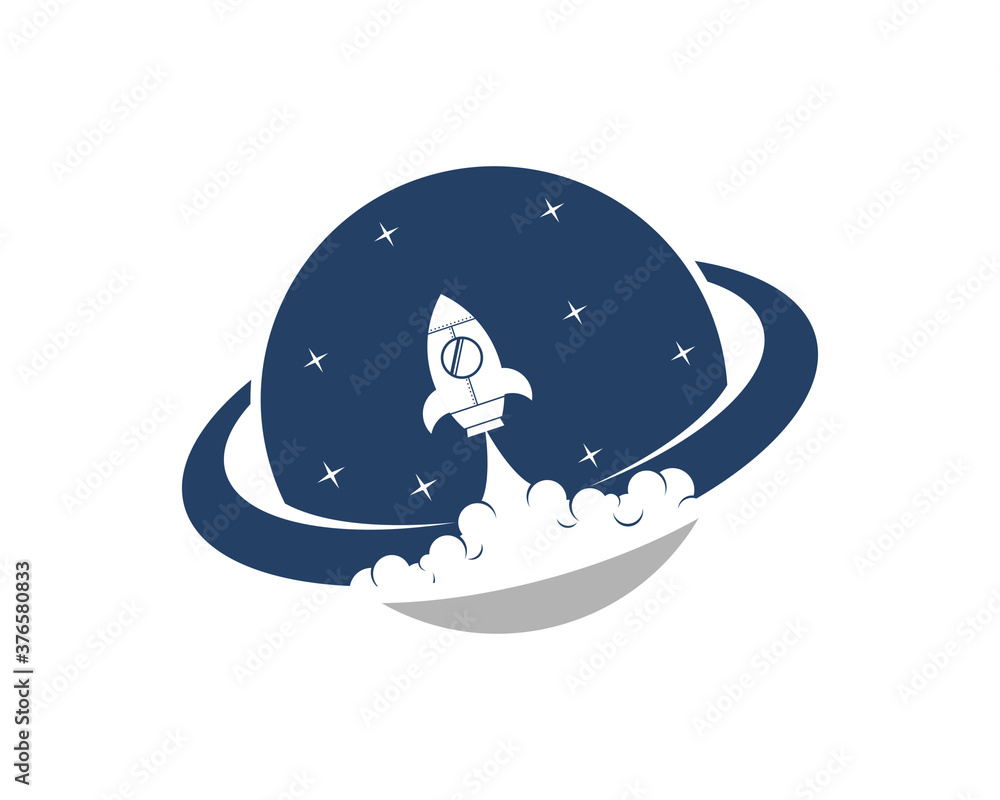 Poster planet space with rocket launch inside