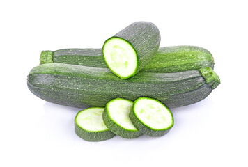 fresh green zucchini with slice isolated on white background - Image