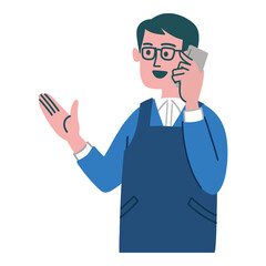 男性　メガネ エプロン　主夫　携帯電話　スマホ　提案
