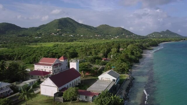 Drone shot above Hillsborough Town, Carriacou, Grenada