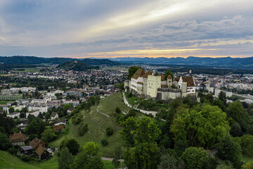 Obraz premium Aerial view of old castle on a summer evening
