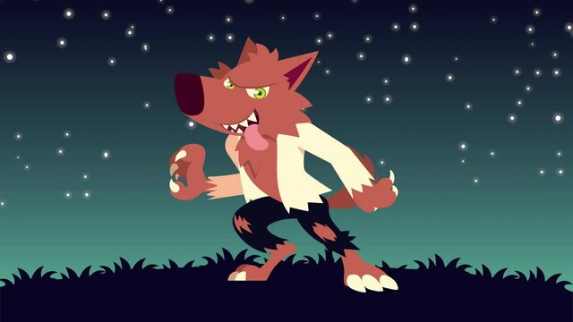 happy halloween animation with werewolf character