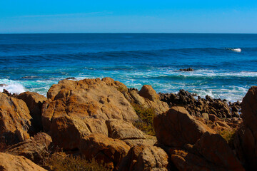 Fototapeta na wymiar Scenic landscape at popular snorkeling, sliding down massive sand dunes, swimming and diving location at Injidup Beach , Western Australia which is located a short drive from Yallingup.