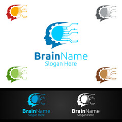 Human Brain Technology Logo with Think Idea Concept Design