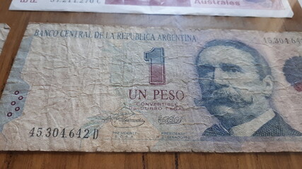 argentine old money pesos in table