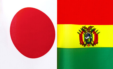 fragments of the national flags of Japan and Bolivia close-up