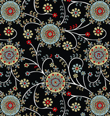 traditional Indian paisley pattern on  black    background