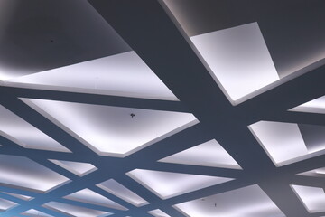 mall roof with led lights installed. luxury roof concept with white light