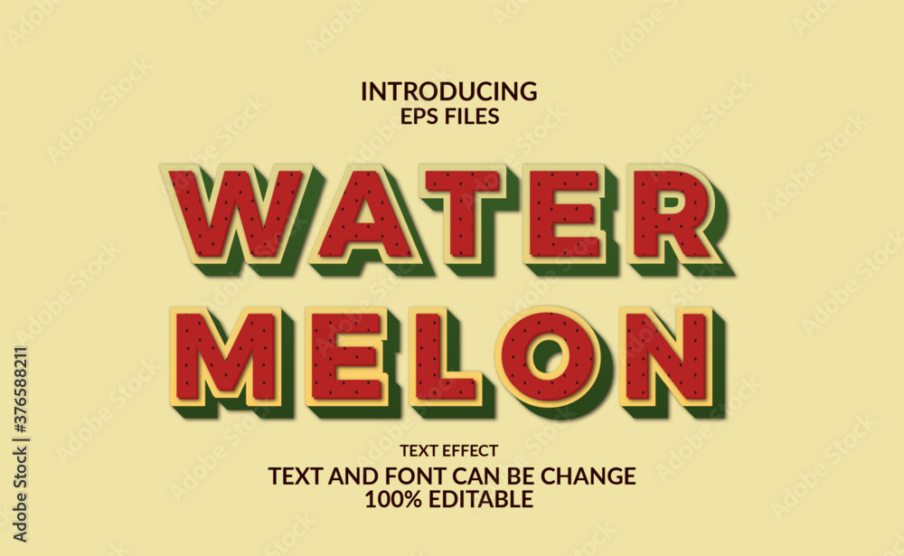 Poster 3d strong bold water melon editable font and text style effect.