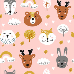 Seamless childish pattern with cute animals