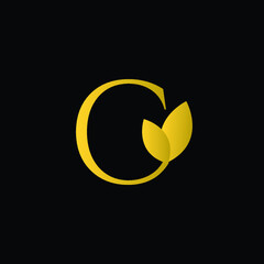 Initial Letter C Flourishes logo monogram in gold color and black background.