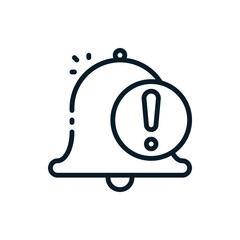 Exclamation, warning, caution with bell outline icons. Vector illustration. Editable stroke. Isolated icon suitable for web, infographics, interface and apps.