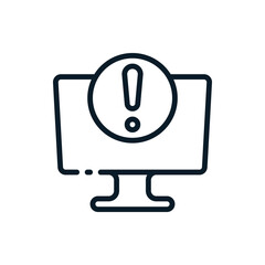 Exclamation, warning, caution with computer outline icons. Vector illustration. Editable stroke. Isolated icon suitable for web, infographics, interface and apps.