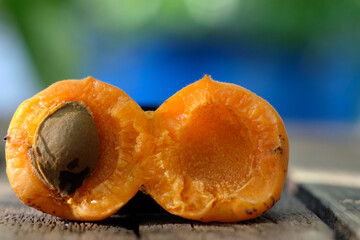 macro shot of an apricot broken in half