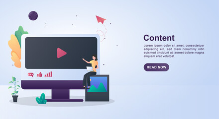 Illustration concept of content with the person watching the video on a computer screen.