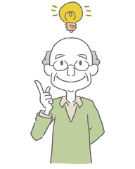 アイデアを思いつく高齢男性