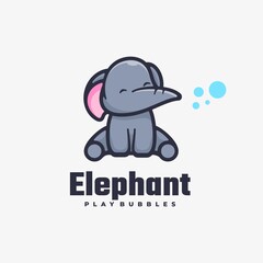 Vector Logo Illustration Elephant Simple Mascot Style.