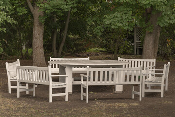 Table and sofas for relaxation in the Lermontov Museum-reserve Tarkhany