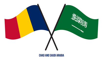 Chad and Saudi Arabia Flags Crossed And Waving Flat Style. Official Proportion. Correct Colors.