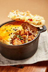 Chicken with basmati in dough