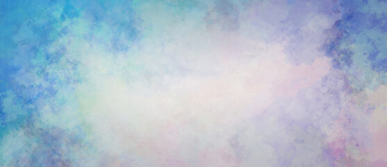 Blue green and white watercolor background painting with cloudy distressed texture and marbled grunge, soft purple lighting and pastel blue green colors - Powered by Adobe
