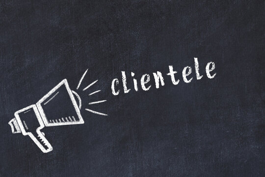 Chalk sketch of loudspeaker and inscription clientele