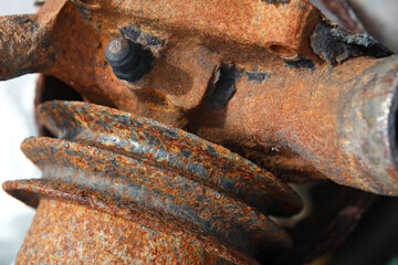 close up of old rusty metal , gear,bolt,wheel.
