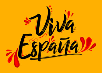 Viva Espana, Long Live Spain Spanish text, flag colors vector illustration.