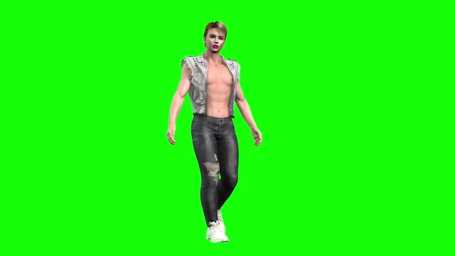 3d animation of a young LGPT avatar man walking and gesturing followed by an older man with same actions