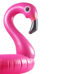 Flamingo print. Pink pool inflatable flamingo for summer beach isolated on white background. Minimal summer concept.