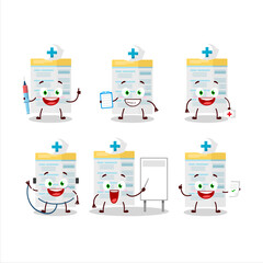 Doctor profession emoticon with filling form cartoon character