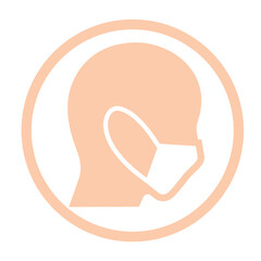 肌色のうつむいたマスク横顔（アイコン&右向き）