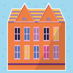 Yellow color house sticker in flat style. Modern icon for banner design. Modern illustration. Sticker style.