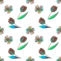 Seamless pattern with flowers. The drawing was made by hand with colored pencils.