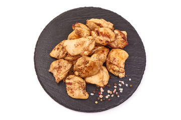 Roasted chicken kebab. Grilled meat BBQ, isolated on white background