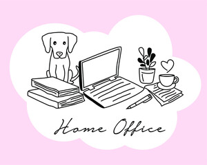 Work from home concept poster design paper home laptop illustration. work from home vector illustration advertising design concept