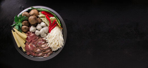 Japanese Sukiyaki in traditional Cast Iron Pot. Chabu sukiyaki, Japanese food.