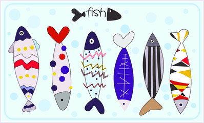 Multicolored fish vector icon set Beautiful Fish Artwork Illustration Beautiful Vector Background Illustration