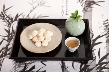 korean food, cookie - yukwa and tea