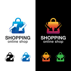 shopping bag online shop logo design, vector template