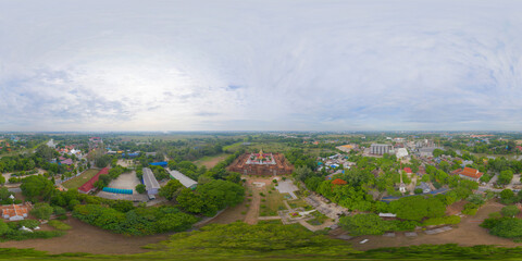 360 panorama by 180 degrees angle seamless panorama of aerial view of temple in Ayutthaya Province,...