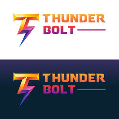 initial Letter T with thunderbolt gradient logo, vector template