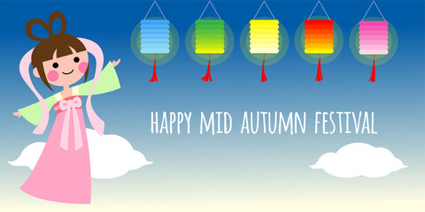 Cute cartoon illustration mid autumn festival card