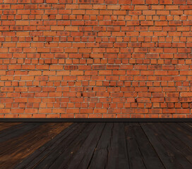 red brick room and old wooden floor