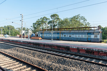 Fototapeta premium Picture of a secluded railway station in a rural area in India during lockdown for the pandemic situation by COVID-19 